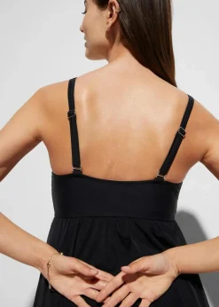 bonprix Bedeckende Bademode|Badekleider^Badekleid mit transparentem Mesh schwarz