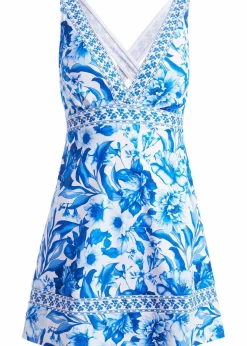 bonprix Nachhaltigere Materialien|Badekleider^Badekleid mit V-Ausschnitt weiß/blau floral