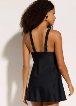 bonprix Nachhaltigere Materialien|Badekleider^Badekleid mit Wickel-Optik schwarz bedruckt
