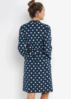 bonprix Wäsche·Bademäntel|Nachhaltigere Materialien^Bademantel aus Bio-Baumwolle dunkelblau gepunktet