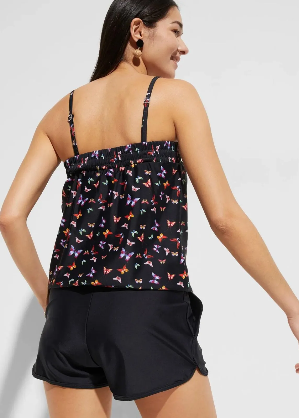 bonprix Bedeckende Bademode|Badekleider^Badeoverall mit Innenslip schwarz/ schmetterling