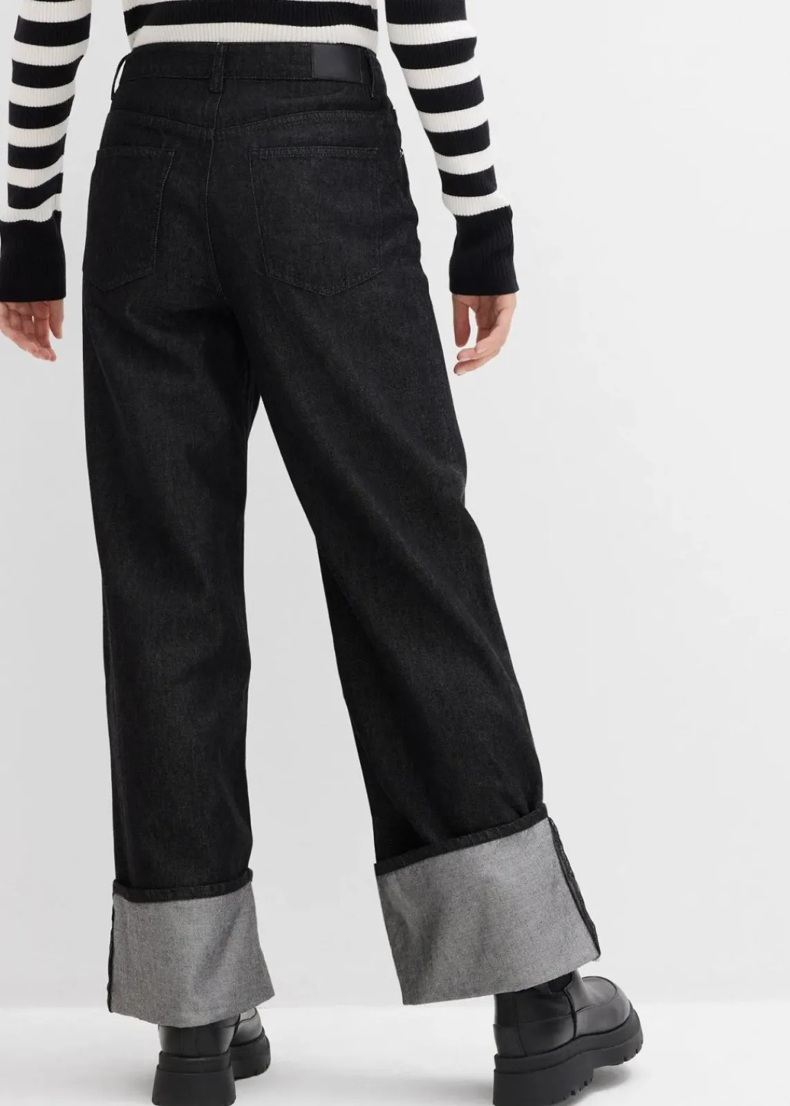 bonprix Kurzgrößen|Bekleidung·Shirts & Tops^Baggy-Jeans Mid Waist schwarz denim