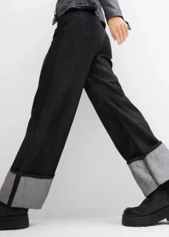 bonprix Kurzgrößen|Bekleidung·Shirts & Tops^Baggy-Jeans Mid Waist schwarz denim