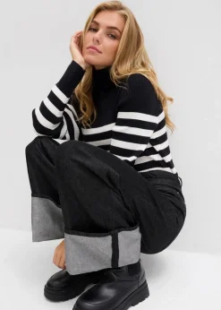 bonprix Kurzgrößen|Bekleidung·Shirts & Tops^Baggy-Jeans Mid Waist schwarz denim