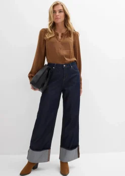 bonprix Jeans|Kurzgrößen^Baggy-Jeans Mid Waist tiefblau denim ungewaschen