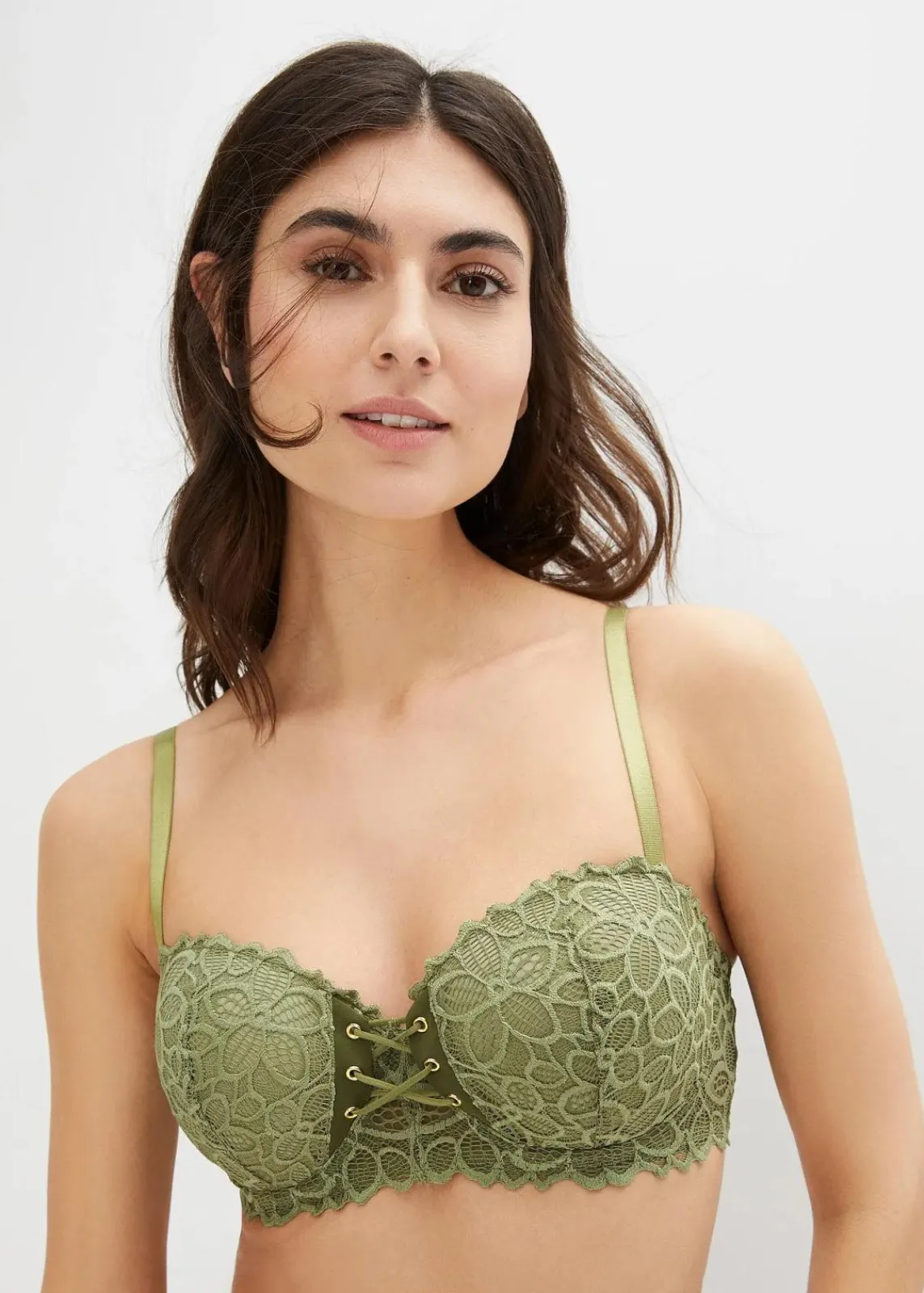 bonprix Große Cups D-H|Nachhaltigere Materialien^Balconette-BH aus feiner Spitze dunkelkhaki
