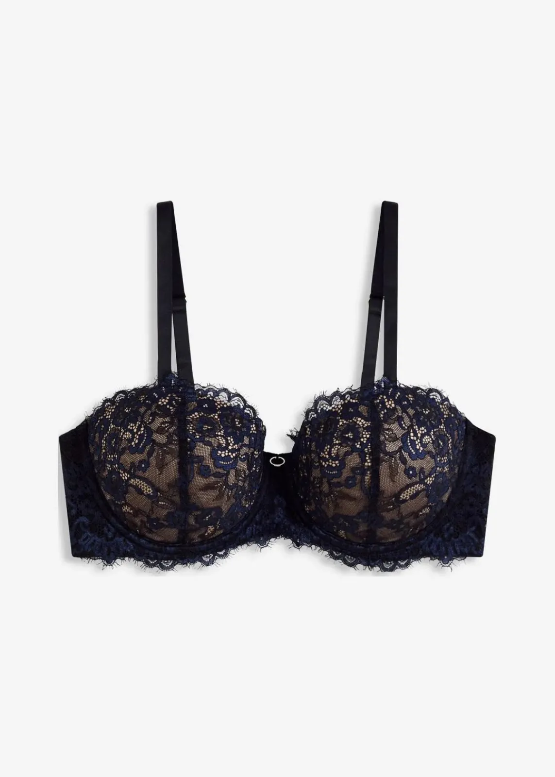 bonprix Große Cups D-H|Nachhaltigere Materialien^Balconette-BH aus zarter Eyelash Spitze schwarz/dunkelblau