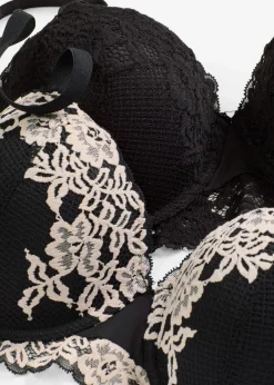 bonprix Wäsche·Dessous|Wäsche·Große Cups D-H^Balconette-BH aus zweifarbiger Spitze (2er Pack) schwarz/wollweiß + schwarz