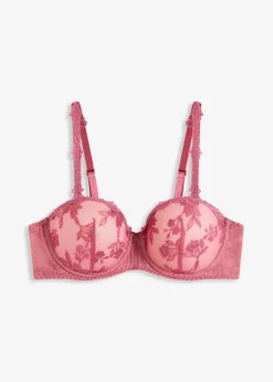 bonprix Wäsche·Dessous|Wäsche·Große Cups D-H^Balconette-BH mit blumiger Spitze kirschblütenpink/hellbraun
