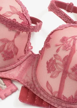 bonprix Wäsche·Dessous|Wäsche·Große Cups D-H^Balconette-BH mit blumiger Spitze kirschblütenpink/hellbraun