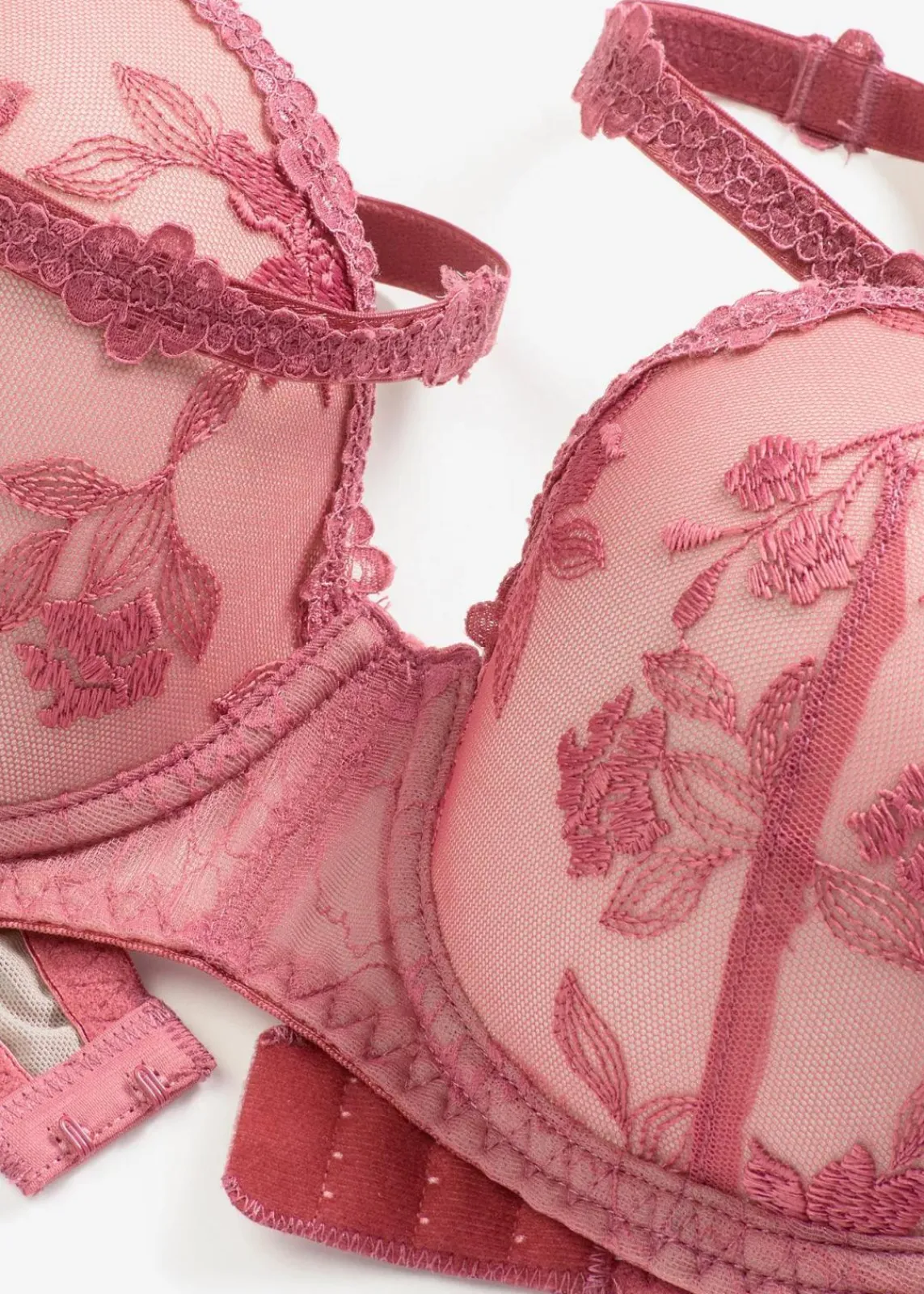 bonprix Wäsche·Dessous|Wäsche·Große Cups D-H^Balconette-BH mit blumiger Spitze kirschblütenpink/hellbraun