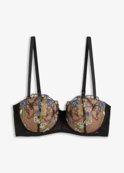 bonprix Wäsche·Dessous|Wäsche·Große Cups D-H^Balconette-BH mit edler Stickerei schwarz geblümt