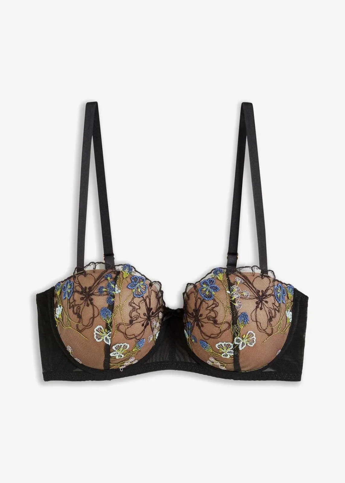bonprix Wäsche·Dessous|Wäsche·Große Cups D-H^Balconette-BH mit edler Stickerei schwarz geblümt