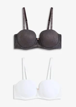 bonprix Wäsche·Dessous|Wäsche·Große Cups D-H^Balconette-BH mit zarter Spitze (2er Pack) schiefergrau+weiß