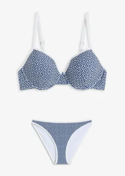 bonprix Große Cups D-F|Nachhaltigere Materialien^Balconette-Bikini (2-tlg.Set) blau/weiß graphisch