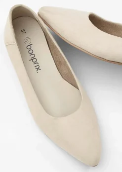 bonprix Sommerschuhe|Premium^Ballerinas aus Leder hellsand