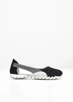 bonprix Sommerschuhe^Ballerinas aus Veloursleder schwarz/steingrau