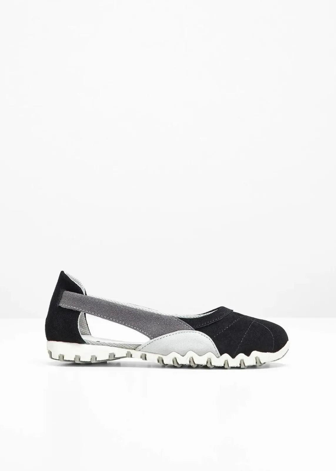 bonprix Sommerschuhe^Ballerinas aus Veloursleder schwarz/steingrau