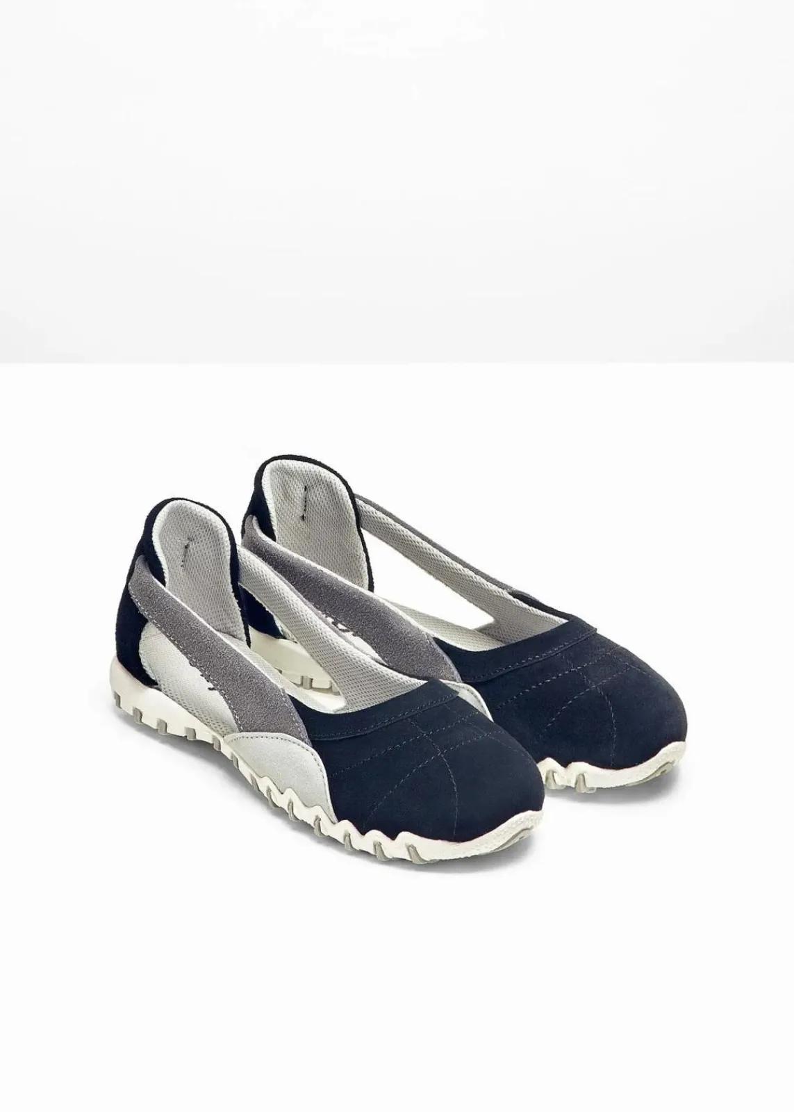 bonprix Sommerschuhe^Ballerinas aus Veloursleder schwarz/steingrau