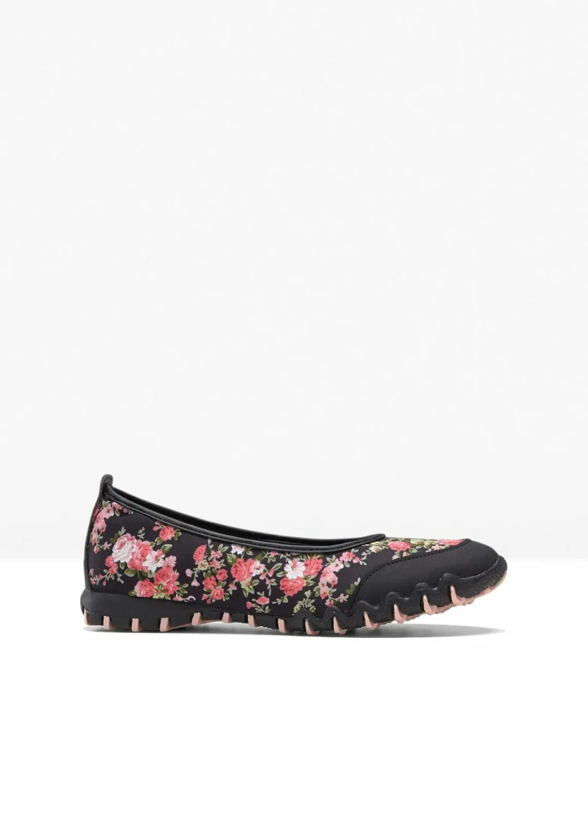 bonprix Sommerschuhe|Schuhe & Accessoires In Spezialgrößen·Schuhe In Übergröße^Ballerinas mit Profilsohle schwarz geblümt