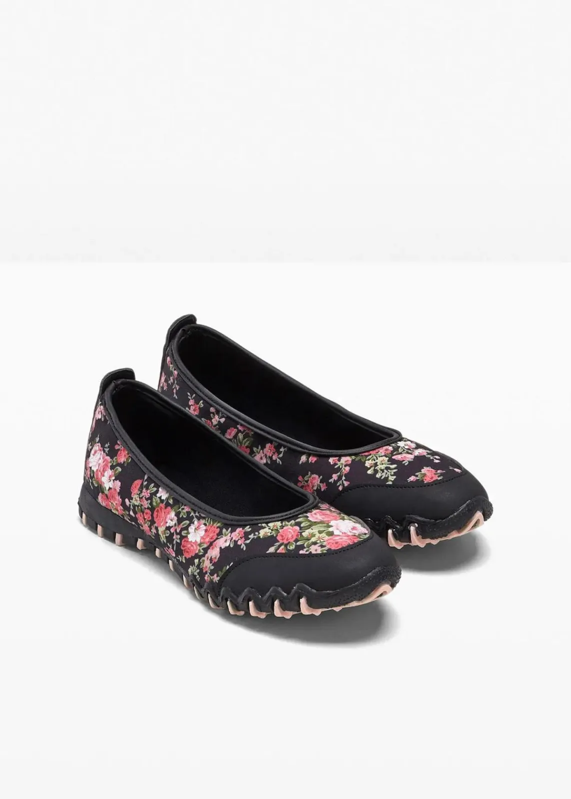 bonprix Sommerschuhe|Schuhe & Accessoires In Spezialgrößen·Schuhe In Übergröße^Ballerinas mit Profilsohle schwarz geblümt