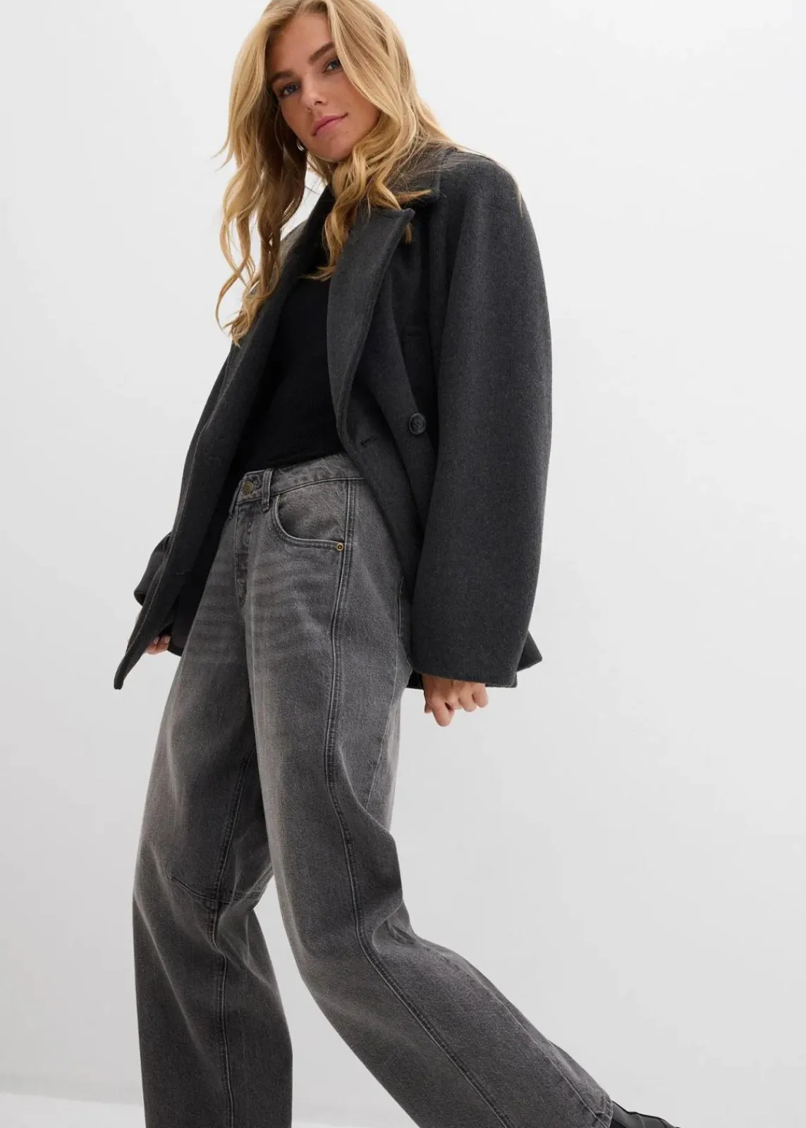 bonprix Jeans|Bekleidung·Shirts & Tops^Ballon-Jeans Mid Waist grau denim used