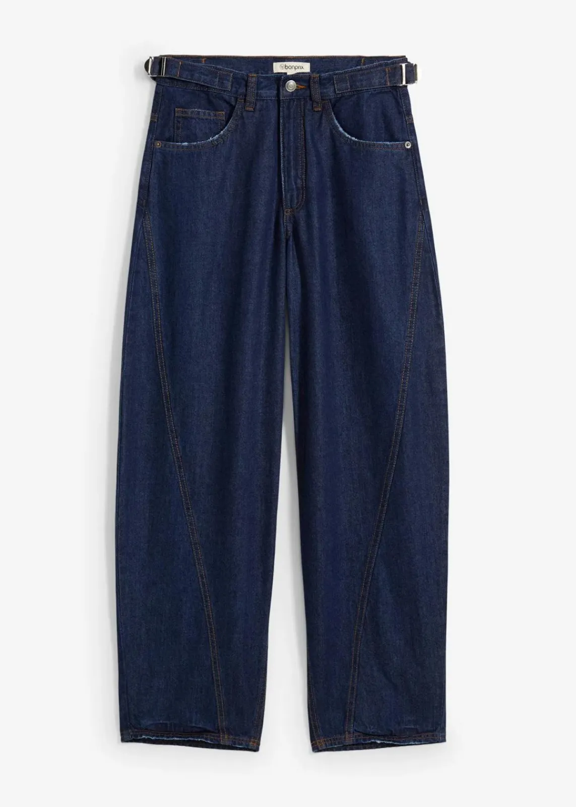 bonprix Bekleidung·Shirts & Tops|Kurzgrößen^Balloon-Jeans, Mid Waist tiefblau denim ungewaschen