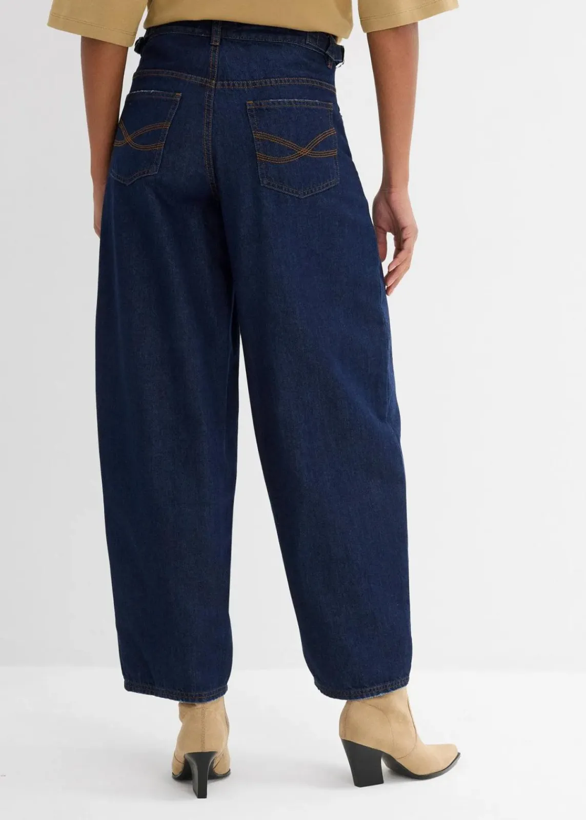 bonprix Bekleidung·Shirts & Tops|Kurzgrößen^Balloon-Jeans, Mid Waist tiefblau denim ungewaschen