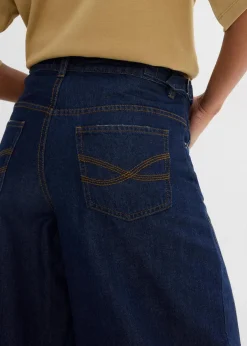 bonprix Bekleidung·Shirts & Tops|Kurzgrößen^Balloon-Jeans, Mid Waist tiefblau denim ungewaschen