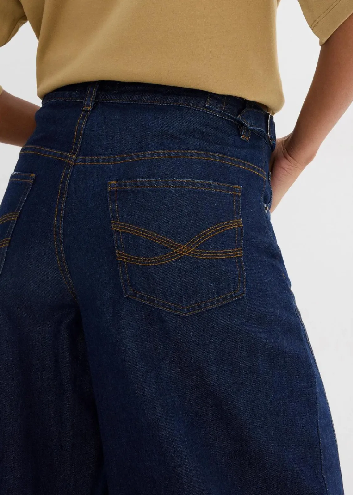 bonprix Bekleidung·Shirts & Tops|Kurzgrößen^Balloon-Jeans, Mid Waist tiefblau denim ungewaschen