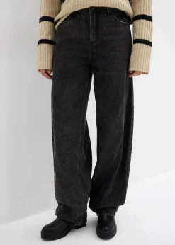 bonprix Jeans|Kurzgrößen^Balloon-Jeans, Mid Waist schwarz denim used