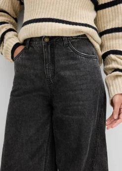 bonprix Jeans|Kurzgrößen^Balloon-Jeans, Mid Waist schwarz denim used