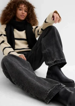 bonprix Jeans|Kurzgrößen^Balloon-Jeans, Mid Waist schwarz denim used