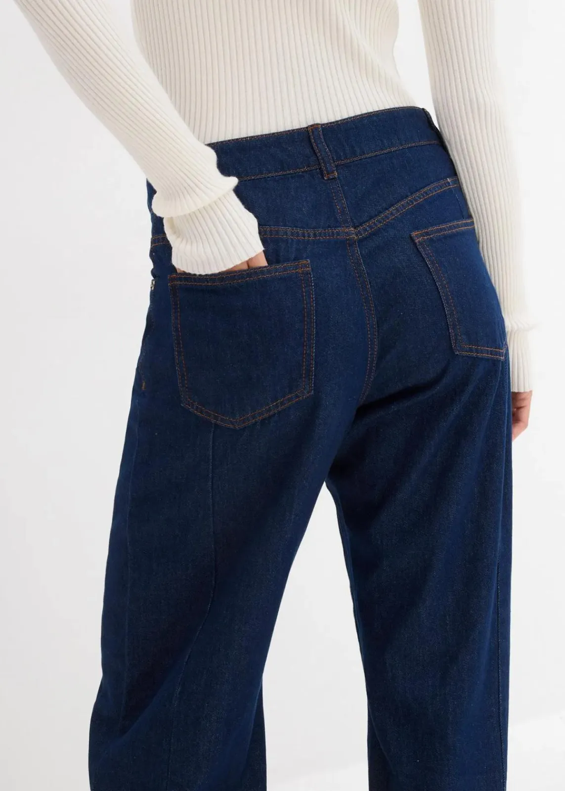 bonprix Kurzgrößen|Bekleidung·Shirts & Tops^Balloon-Jeans Mid Waist tiefblau denim ungewaschen
