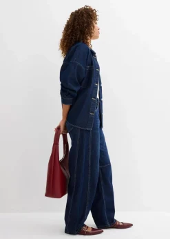 bonprix Jeans|Bekleidung·Shirts & Tops^Balloon-Jeans Mid Waist, Super Soft dunkelblau denim used