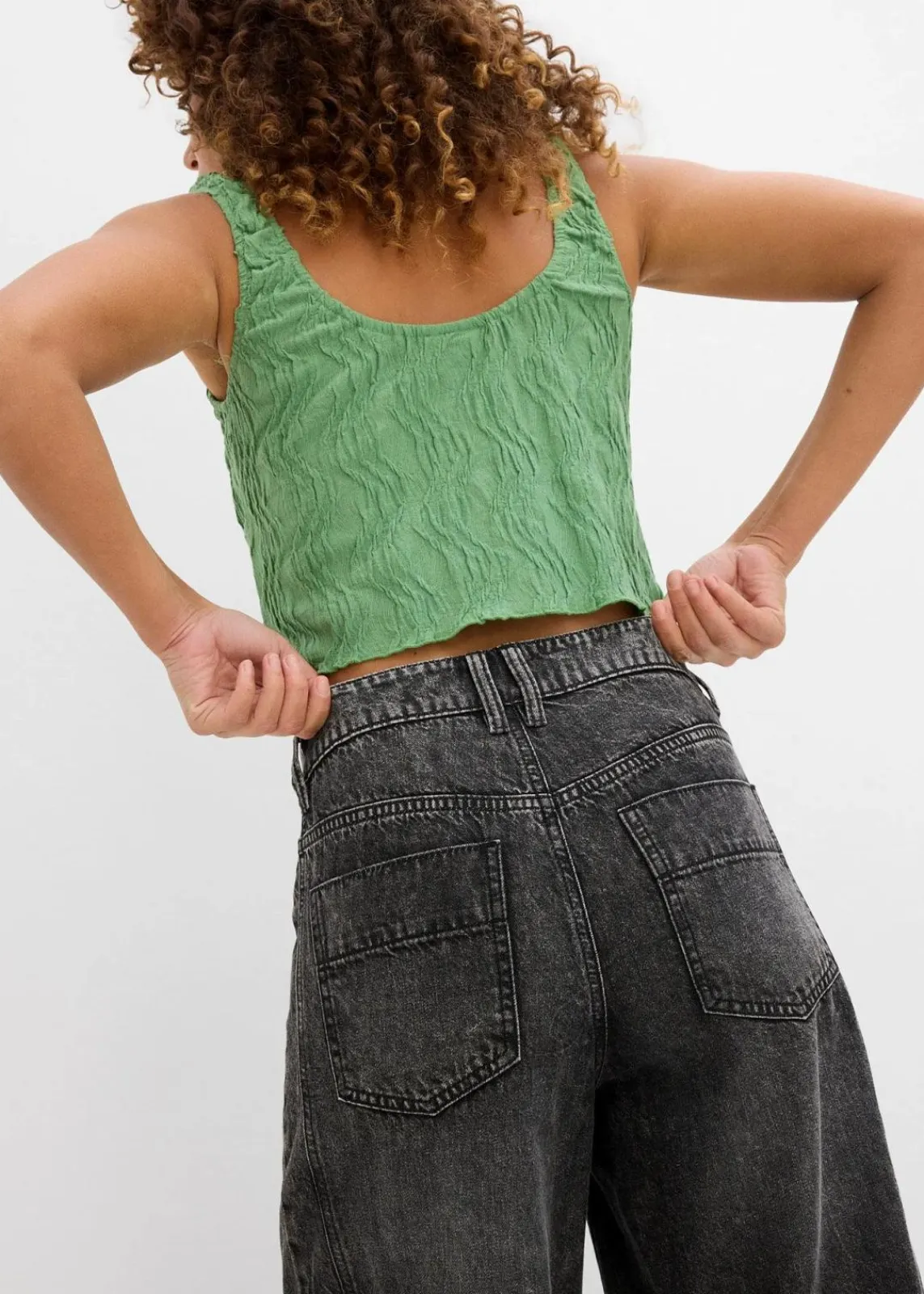 bonprix Bekleidung·Shirts & Tops|Jeans^Balloon-Jeans Mid Waist, Super Soft grau denim used