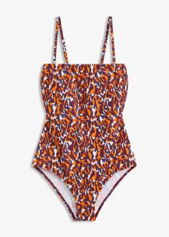 bonprix Nachhaltigere Materialien|Badeanzüge^Bandeau-Badeanzug mit Multiway-Trägern lila/hellbraun leo bedruckt