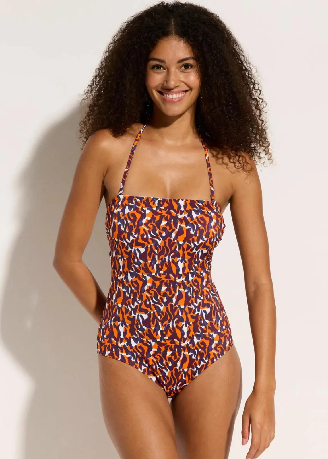 bonprix Nachhaltigere Materialien|Badeanzüge^Bandeau-Badeanzug mit Multiway-Trägern lila/hellbraun leo bedruckt