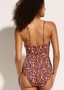 bonprix Nachhaltigere Materialien|Badeanzüge^Bandeau-Badeanzug mit Multiway-Trägern lila/hellbraun leo bedruckt