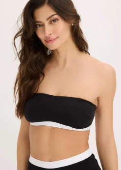 bonprix Nachhaltigere Materialien|Bhs^Bandeau-BH mit Bio-Baumwolle (2er Pack) mentholblau + schwarz