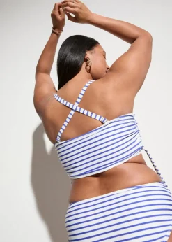 bonprix Nachhaltigere Materialien|Bikinis^Bandeau-Bikini mit abnehmbaren Trägern (2-tlg.Set) weiß/blau gestreift