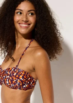 bonprix Nachhaltigere Materialien|Bademode·Bikinis^Bandeau-Bikinioberteil mit abnehmbaren Trägern lila/hellbraun leo bedruckt