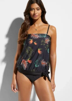 bonprix Nachhaltigere Materialien|Tankinis^Bandeau-Tankini (2-tlg.Set) mit Multiway-Träger schwarz/grün geblümt