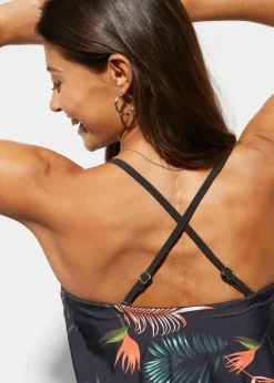 bonprix Nachhaltigere Materialien|Tankinis^Bandeau-Tankini (2-tlg.Set) mit Multiway-Träger schwarz/grün geblümt