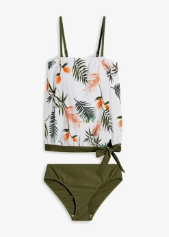 bonprix Nachhaltigere Materialien|Tankinis^Bandeau-Tankini (2-tlg.Set) mit Multiway-Träger weiß/oliv geblümt