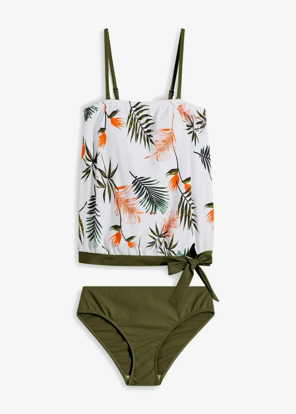 bonprix Nachhaltigere Materialien|Tankinis^Bandeau-Tankini (2-tlg.Set) mit Multiway-Träger weiß/oliv geblümt