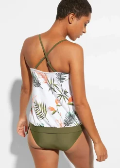 bonprix Nachhaltigere Materialien|Tankinis^Bandeau-Tankini (2-tlg.Set) mit Multiway-Träger weiß/oliv geblümt