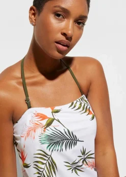 bonprix Nachhaltigere Materialien|Tankinis^Bandeau-Tankini (2-tlg.Set) mit Multiway-Träger weiß/oliv geblümt