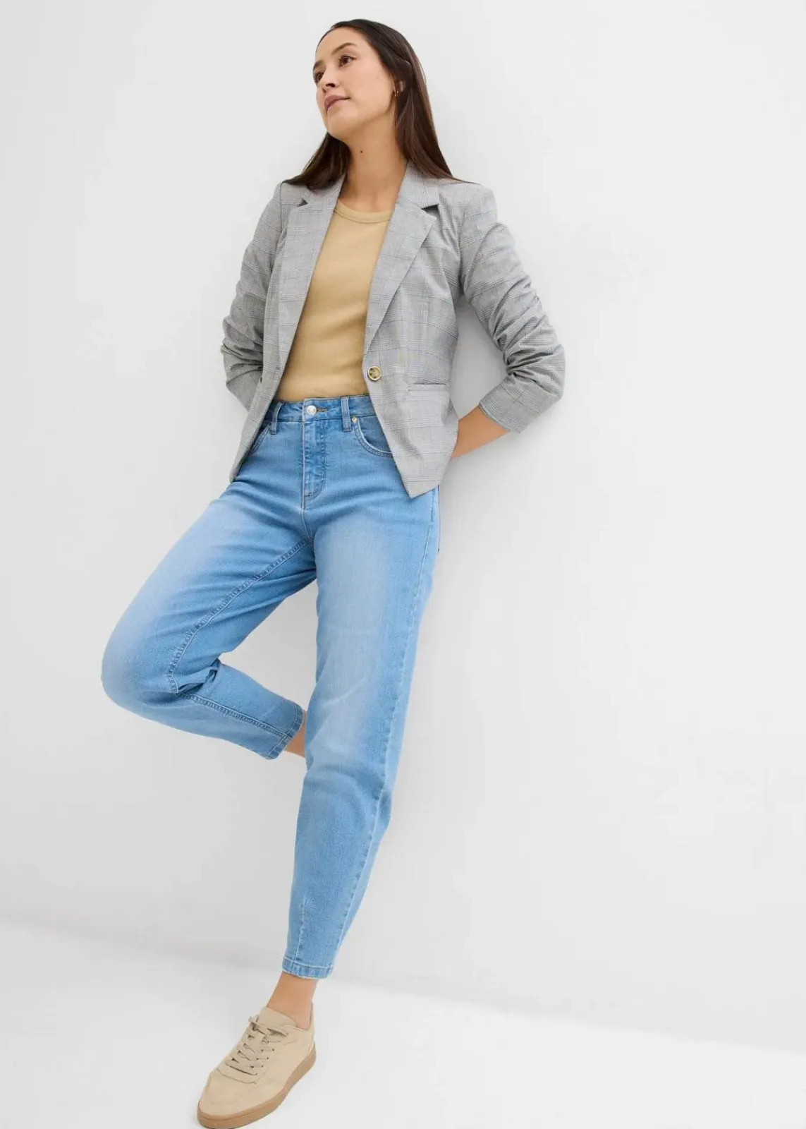 bonprix Bekleidung·Shirts & Tops|Jeans^Barrel-Jeans hellblau denim used