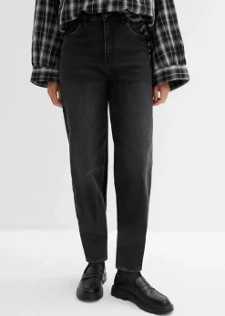 bonprix Bekleidung·Shirts & Tops|Jeans^Barrel-Jeans, High Waist, Bio-Baumwolle schwarz denim used